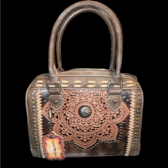 Trinity Ranch Tooled Leather Crossbody Satchel - Picture 1 of 3